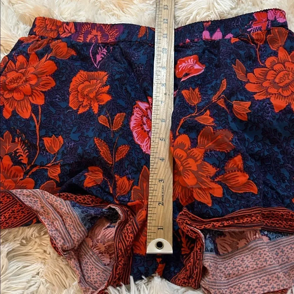 Anthropologie Red and Blue Floral High Waist Shorts small